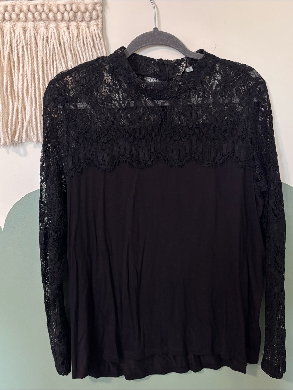 Black Lace Long-Sleeve Dress Top